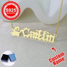 1pc S925 Sterling Silver Custom Gothic Name Necklace With Halloween Motifs - Personalized Jewelry For Friends, Goth Enthusiasts & Self - Perfect For Halloween Parties, Daily Edgy Looks & Festive Gifting Occasions