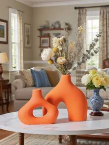 Juego de 2 jarrones de cerámica negra CEMABT para decoración minimalista y bohemia moderna, jarrones redondos mates con forma de rosquilla para pampas, perfectos para decorar la sala de estar, mesa de comedor, oficina, dormitorio, estantería, entrada, consola, decoración del hogar, jarrón de flores, jarrón de vidrio