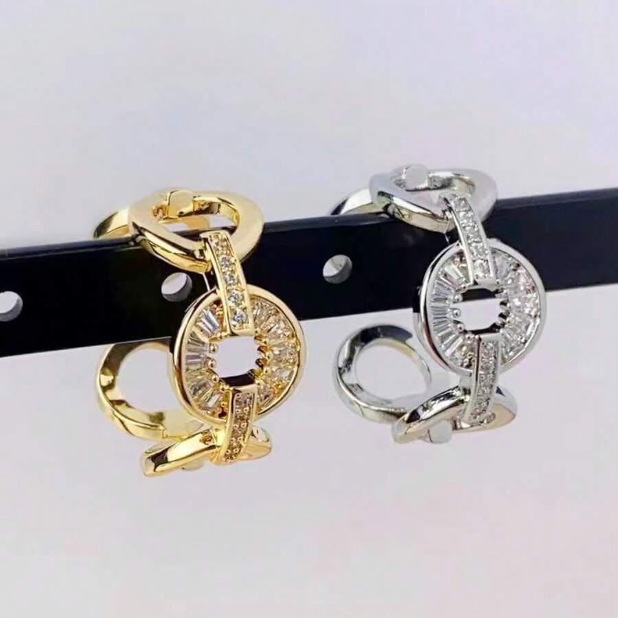 Anello aperto regolabile, anello da donna elegante e lussuoso. Incastonato con zirconi scintillanti, in metallo di ottone ipoallergenico, adatto per uso quotidiano - anello aperto - Visualizzare 1