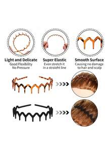 2pcs/4pcs Set Fashion Non-Slip Headbands, Glossy Black & Leopard Print Combination, Stylish Headband With Teeth Wave Design, Home Skincare Headband, Suitable For Daily Face Washing Or Makeup Hairband - Multicolor - View 6