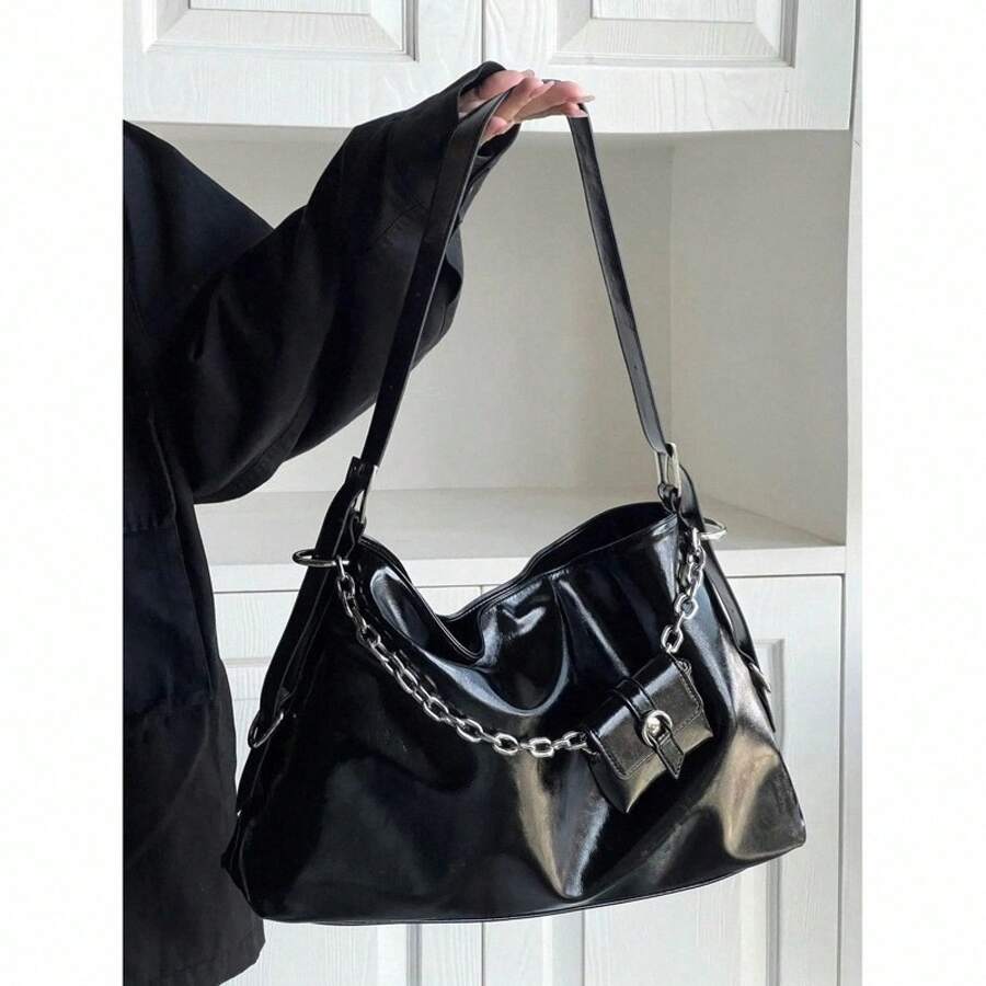 Spring/Summer New Fashion Women Large Capacity Crossbody Bag, High-End Minimalist Underarm Shoulder Bag, Black