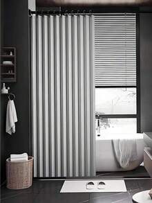 Modern Foldable Shower Curtain - Wet/Dry Separation, Polyester Material, Striped Design With Hooks And Storage Strap, Suitable For Home And Hotel Use All Year Round Bathroom Decor, Shower Curtain, Multifunctional Partition, Modern Style, Easy Maintenance (Folding Rod Not Included)Christmas Decor