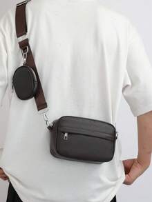 男士斜跨单肩包两件套迷你单肩小包零钱包男士斜挎包单肩包方形包迷你带零钱包防水可调节肩带旅行必备夏季包