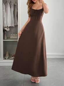 PoPoHouse 女士长裙，优雅性感波西米亚风沙滩度假纯色派对吊带裙，情人节女装，春夏女装