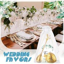 VICKYO 20 Sets Bridal Shower  Party Favor For Guest Tea Spoon Sets With 20pcs Leaf Tea Spoons, Heart Tea Infuser Ball Steepers, Thank You Cards And Organza Bags For Wedding Party Supplies - 金色 - 查看 3
