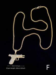 1 pezzo Collana da uomo alla moda in stile hip hop con pendente a forma di fucile AK placcato in oro 14K con strass, adatta per uso quotidiano e per feste - Dorato - Visualizzare 17