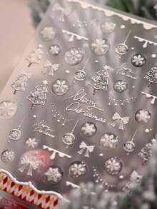1片卡通圣诞美甲贴纸 可爱雪花蝴蝶结 自粘美甲贴纸 DIY美甲配件 - 白色 - 查看 3