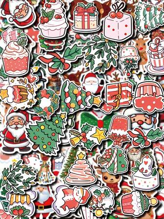 100/50 Pieces Of Cartoon Christmas Stickers, Cute Santa Claus Christmas Trees, Etc., Suitable For Diaries, Phone Cases, Skateboards, Bags, Helmets, Guitars, Building Blocks, Toys, Cars, DIY Decorations, Excellent Birthday, Christmas And Halloween Ornaments