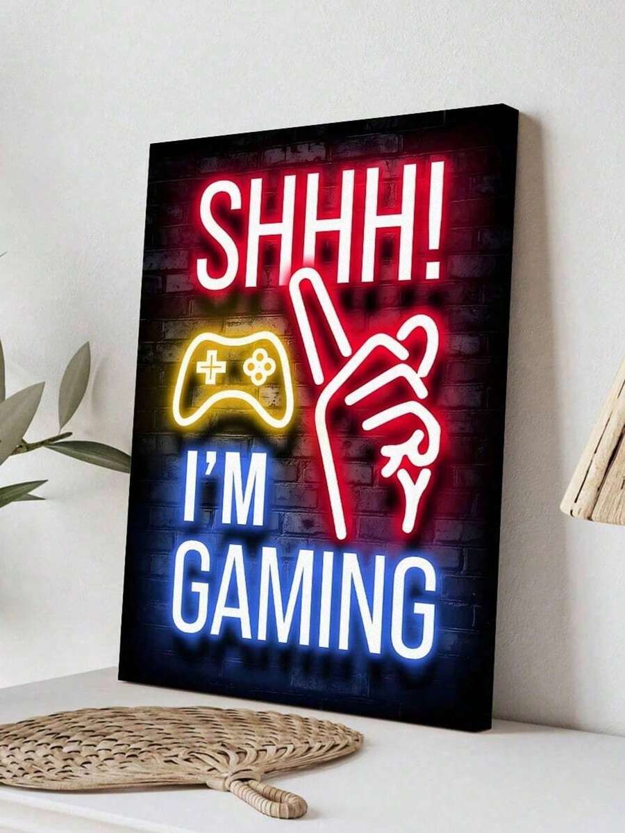 1 件霓虹灯游戏帆布海报，适用于电子竞技室、游戏室和男孩卧室的鲜艳帆布画，游戏玩家墙面装饰，海报，墙壁艺术，房间装饰用品帆布墙面艺术，房间海报，家居装饰，房间装饰美学，房间装饰用品。房间装饰，可选框架