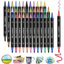Acryl-Farbstifte mit Doppelspitze in 36 Farben, Farbmarker, Acrylmarker für Felsmalerei, Holz, Glas, Kunststoff, Stoff, Keramik-Malset, Bastelbedarf für Erwachsene