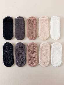 3 Pairs Women's Random Color Fuzzy Fluffy Anti-Slip Warm Fashion Socks, Suitable For Daily Wear In Autumn/Winter - Multicolor - View 2