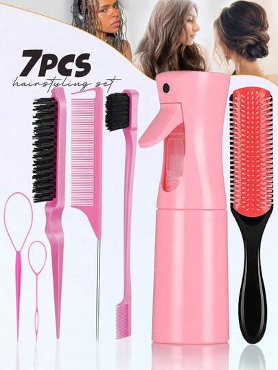Conjunto de pentes 1/5/7, conjunto de ferramentas para trançar cabelo, 9 fileiras de escovas de nylon para estilizar, frasco spray contínuo de 200 ml, um conjunto de escovas adequado para todos os tipos de cabelo e necessidades de viagem, para uso feminino. Presentes de Natal (Entregues Aleatoriamente), Escova, Escovas de Cabelo, Escova para Cachos, Escova de Cabelo, Pente, Escova Desembaraçadora, Escova Bola, Conjunto de Mini Escovas de Cabelo, Pente de Madeira, Escova de Cabelo, Escova de Cabelo, Mini Escova de Cabelo, Escova Desembaraçadora, Escovas de Cabelo, Escova para Cabelos Cacheados, Equipamentos de Cabeleireiro, Itens Essenciais de Viagem, Itens Essenciais de Viagem, Penteado, Cabeleireiro, Escova de Cabelo, Escova para Pentear para Trás, Escova Modeladora, Escova para Cabelos Cacheados, Escova para Cachos, Pente, Escova de Cabelo, Conjunto de Escovas de Cabelo, Pente, Pente para Cachos, Escova Desembaraçadora, Escova de Cabelo Feminina, Cabelo, Viagem, Produtos para Cabelo,