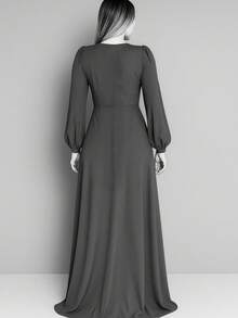 Bridesmaid Dress For Party Guests Reception Graduation Without Shine, Long Sleeves, Openwork In Fluity With Slit - lila - Ver 2