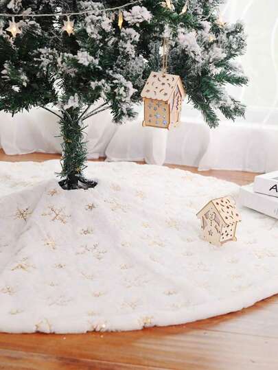 Christmas Tree Skirt 24/30 Inch Christmas White Tree Skirt Snowflake Embroidery Christmas Decorations Holiday Party Home Decor Room Decor Winter