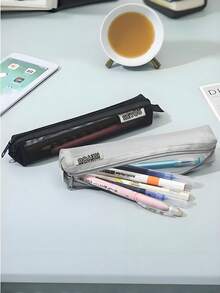 1pc Simple Transparent Mesh Pencil Case, Dedicated For Student Exams, Portable Stationery Bag, Mini Storage Bag, Mesh Zipper Pencil Case, Essential Stationery Storage Equipment, Perfect Gift For School, Office To Colleagues, Friends And Family, Halloween, Christmas Gift, Universal For All Seasons