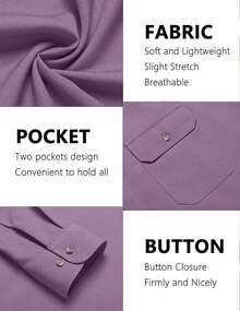 Mens Casual Button Down Shirts Long Sleeve Wrinkle-Free Shirt Lightweight Shirt Jacket - 紫色 - 查看 5