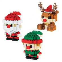 3pcs Mini Cartoon Christmas Theme Building Blocks Toys, Santa Claus, Father Christmas, Christmas Elf, Small Christmas Character Models, Desktop Decor, Christmas Gift - View 3