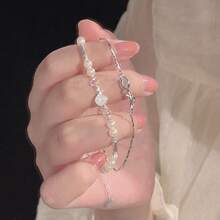 优雅的法国郁金香和珍珠手链，奢华小众时尚闪亮双层手链 - 多色 - 查看 5