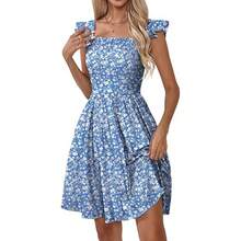 Women's Summer Dresses Casual Square Neck Floral Sundress With Pockets A Line Flowy Beach Dress - 藍色 - 查看 1