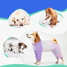 1 bộ đồ phục hồi toàn thân cho chó, thoáng khí dành cho cả nam và nữ, áo liền quần thiết kế nhuộm loang, đồ bảo vệ vết thương chống liếm cho chó sau phẫu thuật, đồ ngủ mềm mại cho chó, phù hợp cho chó nhỏ/vừa/lớn - Màu tím - Xem 5