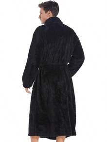 Cozy Plush Fleece Robe With Pockets For Men - Dark Grey - Dark Grey - View 6