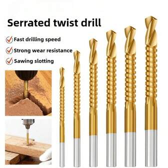 6件装高速钢六角柄麻花钻头锯齿开槽切割丝锥螺旋锯木材金属塑料孔锯钛合金钻头