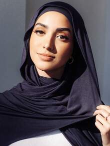 2 件套：针织头巾和内帽，纯色，柔软透气的莫代尔面料，1 件简约管状头巾帽 + 1 件轻质莫代尔围巾，适合日常穿着 - 藏蓝色 - 查看 7