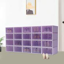 Confezione da 20 scatole per scarpe, organizer per scarpe, contenitori impilabili in plastica con coperchi per donne/uomini, pieghevoli e versatili per scarpe da ginnastica trasparenti - Viola - Visualizzare 8