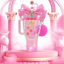 QY Bling Cup Accessories For 40/30/20 Oz Tumbler With Handle Including Glitter Bow Straw Topper, Heart Straw Cover, Pearl Water Bottle Handle Strap, Boot, Pom-Pom, Keychain Charms(Hot Pink) 2216 - 玫紅色 - 查看 6