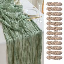 1/6/12 Pack Romantic Bohemian Style Gauze Table Runner | Long Cotton Soft Breathable Bali Table Runner For Summer Wedding Birthday Party, Bridal Shower, Baby Shower, Thanksgiving, Christmas, Table Decoration, Holiday Dinner, Halloween Christmas Decoration - 鼠尾綠 - 查看 1