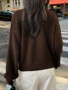 Just Masa 女士冬季毛衣，棕色，休闲优雅宽松圆领长袖纽扣开衫毛衣