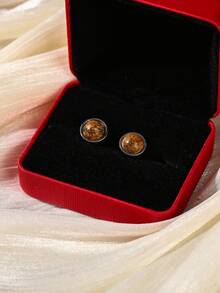 6/8/10mm Natural Stone Round Bead Stainless Steel Stud Earrings, Agate/Crystal/Faux Pearl And Other Natural Materials, Lucky Stone Healing Stone Energy Boosting, Fashion Jewelry Earrings For Women