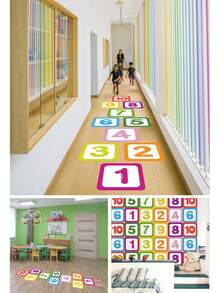 10 Stücke/Set Lebendige karierte digitale Bodenaufkleber - wasserdicht, selbstklebend, abnehmbar, leicht zu reinigen - perfekt für Hüpfburg und Heimdekoration, Größe: 20cm*20cm