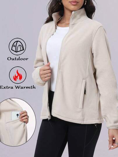 RUNONWHEELS 5 Chaqueta de forro polar con cremallera completa, de ajuste clásico, suave y cálida para mujer. Chaqueta de forro polar tipo sherpa, con cremallera, de manga larga, casual, para uso al aire libre, deportes en primavera, otoño e invierno.