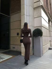 Women Sweater Dresses - 咖啡棕 - 查看 3