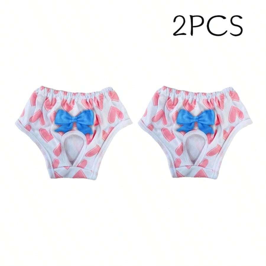 1件装可爱心形蝴蝶结印花宠物生理裤，中小型猫狗防骚扰裤