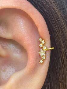 2 Pieces Crystal Star Clip Earrings For Women Cubic Zirconia No Hole Fake Earrings Ear Bone Clip On Ear Cuffs Without Piercing