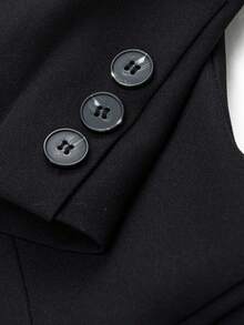 Women's Fashion Black Long Sleeve Short Jacket, Pointed Collar, Front Button Details And Practical Pockets, Button V-Neck Pocket Long Sleeve Mini Dress Blazer - Black - View 4