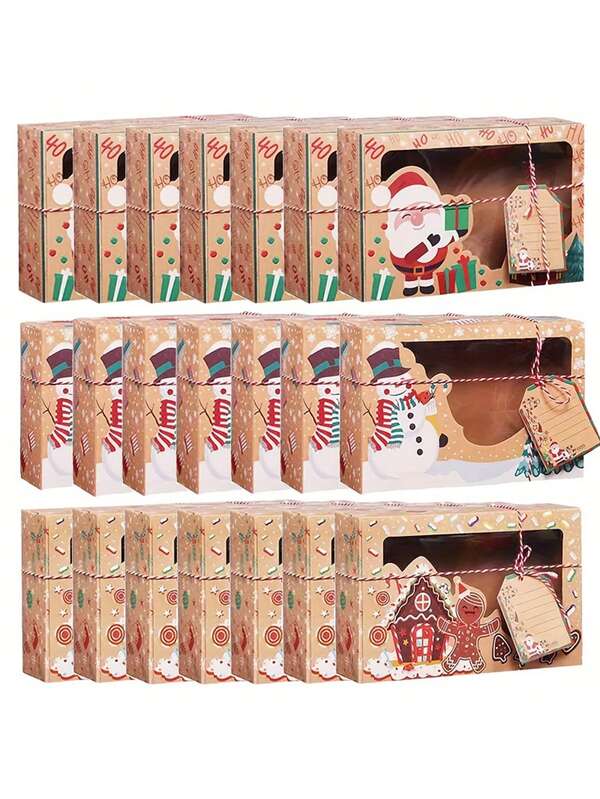 3/6 صندوق هدايا ورقي بشكل بابا نويل مع ملصق DIY ونافذة شفافة - مثالي لديكورات عيد الميلاد والسنة الجديدة والحفلات والهدايا الصغيرة