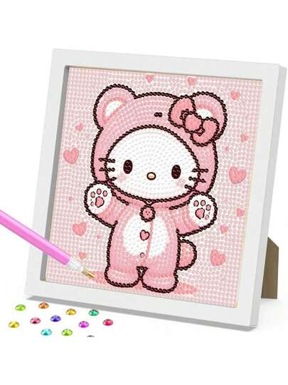 Kit de pintura de diamantes 5D de Hello Kitty DIY para niños, decoración de arte de diamantes de dibujos animados, adorno de escritorio, regalo de vacaciones y cumpleaños