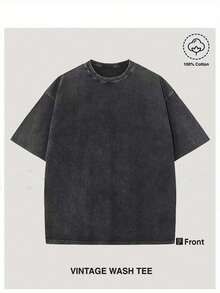 Men's Solid-Color Washed Cotton T-Shirt, 230G Soft Cotton, Oversized And Breathable, Suitable For Summer & Fall And Street Outdoor Wear - màu đen - Xem 1