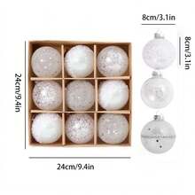 9 pièces/boîte, boules de décoration d'arbre de Noël de 8 cm/3,1 po de diamètre, boules décoratives colorées suspendues pour salon, chambre à coucher, décoration de fête de vacances, pendentifs de décoration de Noël, décoration de la maison, décorations de Noël, décoration de pièce d'hiver