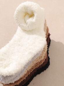 6 Pairs Neutral Color Maillard Fleece Mid-Calf Socks For Babies & Toddlers - Multicolor - View 2