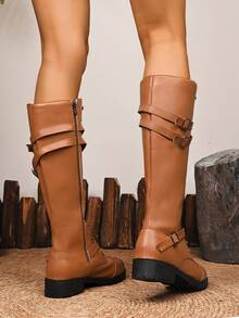 Giày bốt cao đến đầu gối, mũi nhọn, gót dày, thoải mái, thời trang nữ - vàng nâu - Xem 5