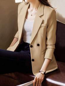 Áo khoác Blazer tay dài cài nút đơn dành cho nữ - Lạc đà - Xem 5