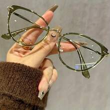 Y2K Style Women's Cat Eye Glasses - Lightweight PC Frame With Metal Rivet Decoration, Transparent Lenses Suitable For Digital Screens And Daily Outings, Comes With Cleaning Cloth, Fashion Accessories, Retro , Decorative Rivets, Unique Frame, Exclusive For Fashion Enthusiasts - Màu xanh Ô liu - Xem 1