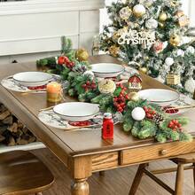 1pc/4pcs/6pcs/60pcs Christmas Pine Branch Bow Ornament Round Placemats, Christmas Linen Placemats, Stain-Resistant Placemats, Suitable For Home, Dining Room And Restaurants, Tabletop Decor, Home Goods - Multicolor - View 3