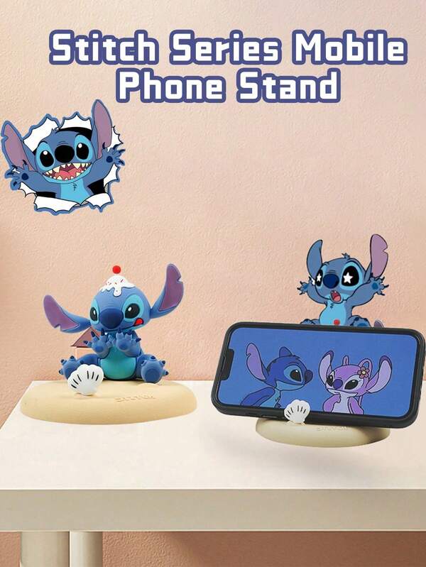 Suporte para celular da série Disney Stitch, design adorável de desenho animado em 3D, detalhes de costura realistas, linhas suaves, feito de PVC premium, durável e estável, uso duplo, decorativo e funcional, segura celulares verticalmente/horizontalmente, compatível com a maioria das marcas/modelos de celular, ideal para fãs de Stitch, amantes de anime, perfeito para casa, escritório, viagens - deixe suas mãos livres para assistir, jogar, fazer videochamadas, gadget prático para adicionar diversão ao seu espaço, um item essencial para decoração fofa e uso conveniente do celular