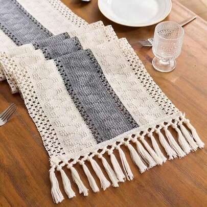 1pc Boho Table Runner Macrame Table Runners For Home Decor ,Cream & Brown Macrame Table Runner With Tassels For Boho Dining Bedroom Decor Rustic Bridal Shower,Farmhouse Rustic Table Runner,Place Mat,Thanksgiving Christmas Home Decor (Multiple Sizes Available)
