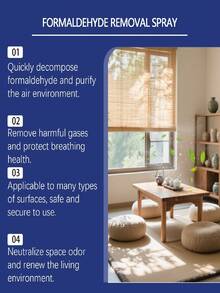 2pcs/Set Formaldehyde Removing Spray, Powerful Deodorizer, For New Homes, Offices, Freshens Air, Quickly Removes Formaldehyde, Decomposes Odors From Renovations, For Furniture, 24-Hour Continuous Formaldehyde Removal, Finds & Eliminates Formaldehyde Sources, 360° Whole-House Deodorizing For Cabinets, Walls, Wallpaper, Curtains, Sofas, Coffee Tables, Floors, Carpets, Bedding